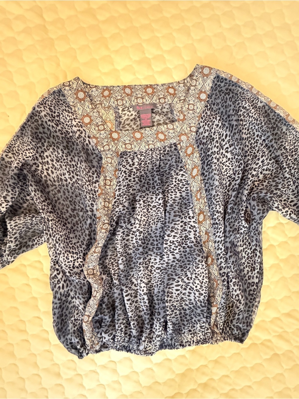 Fire Los Angeles Gray Leopard Print Dolman Tunic with Floral Trim
